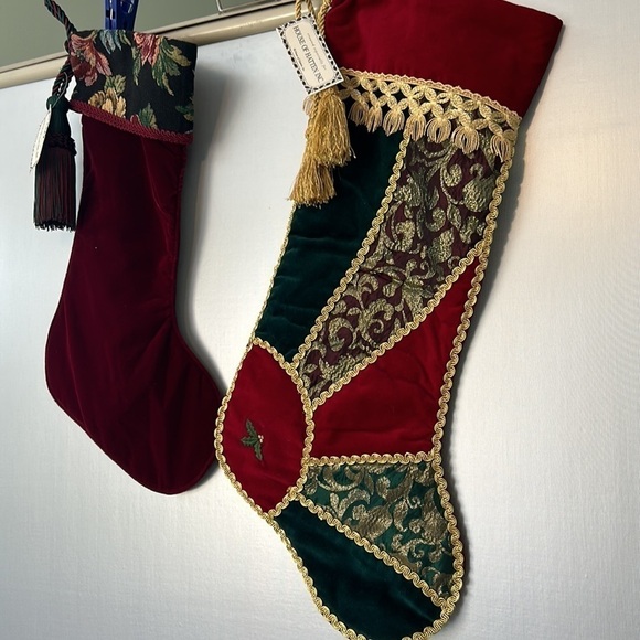 2 Victorian holiday stockings tassels extra large in size mixed media material - Picture 7 of 17